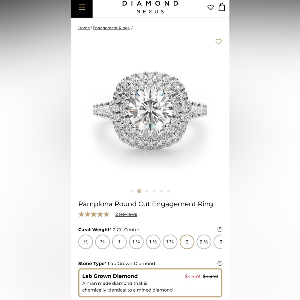 2.4 CT Center Diamond 14k White Gold Engagement Ring and Wedding Band Set